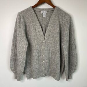 Vintage Victoria Jones Wool Angora Gray Puff Sleeve Cardigan Sweater Cottagecore
